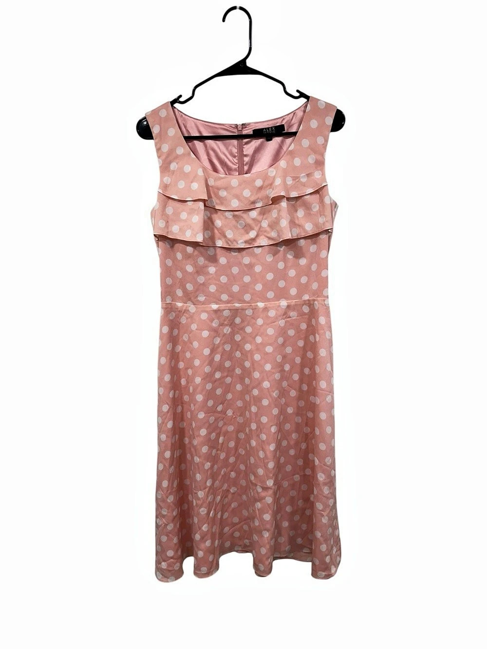 Alex Marie Polka Dot Ruffle Midi Dress in Pink Size 6